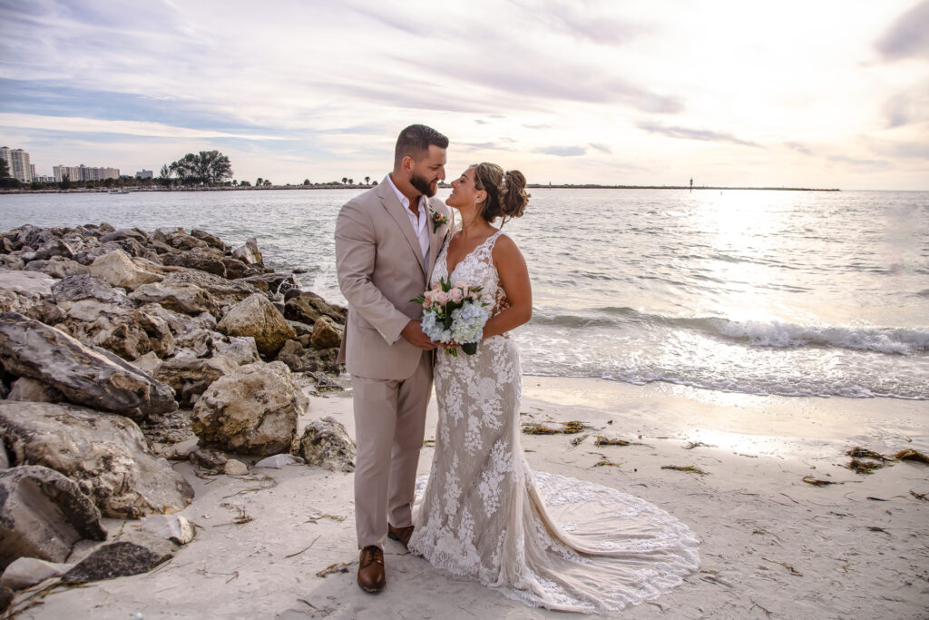bride and groom on the beach